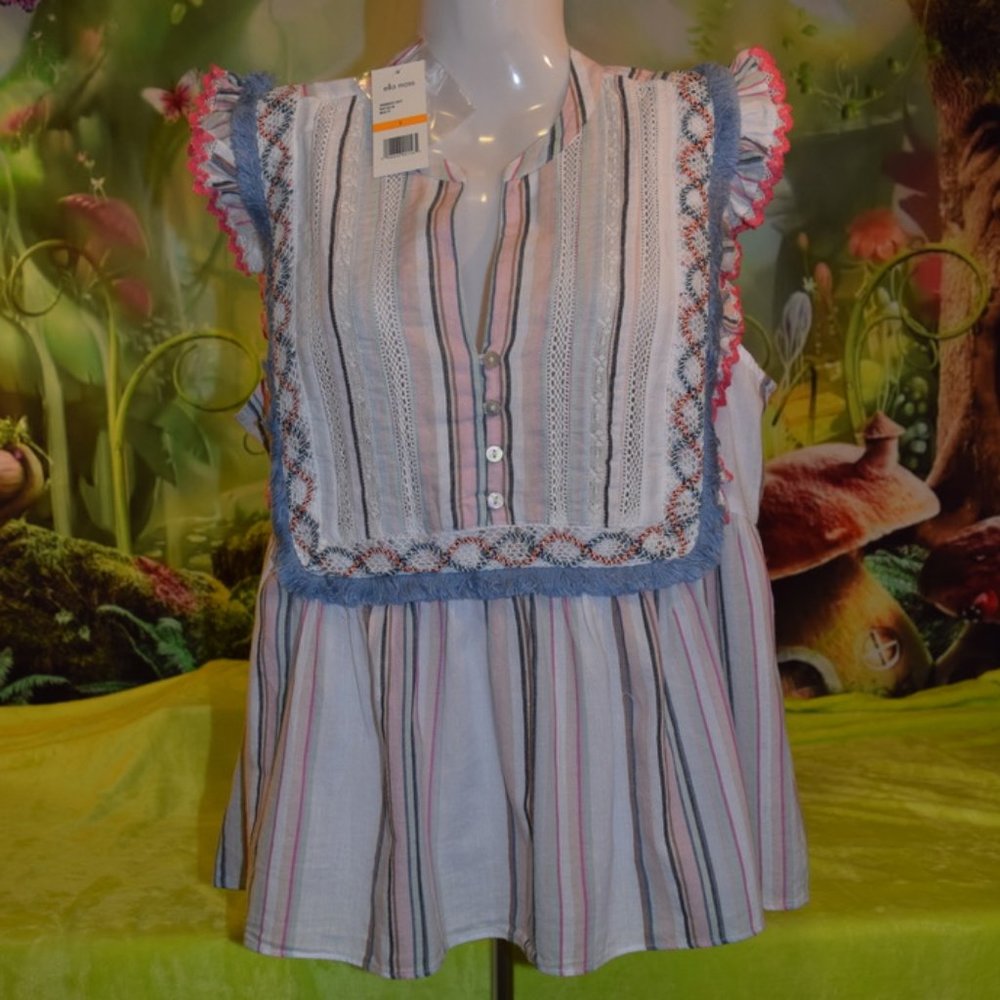 Ella Moss White Natalia Ruffle Top S